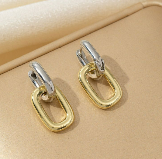 Aretes Eslabon Oro Plata  1F4