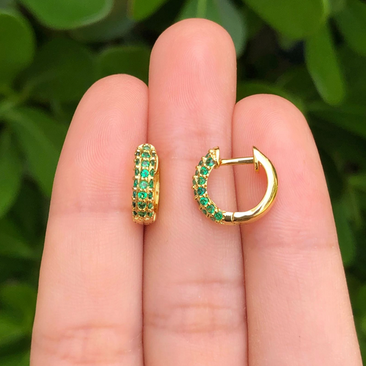 Aretes Arracada Verde Chapa de Oro Az77