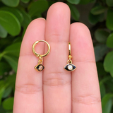 Aretes Arracada Ojo Negro Chapa de Oro AZ55