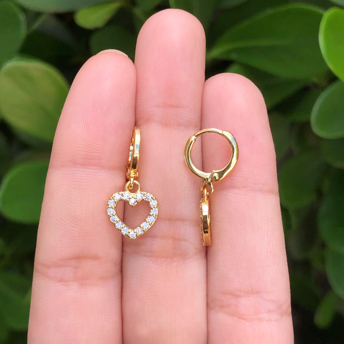 Aretes Arracada Dorada Corazon Chapa de Oro