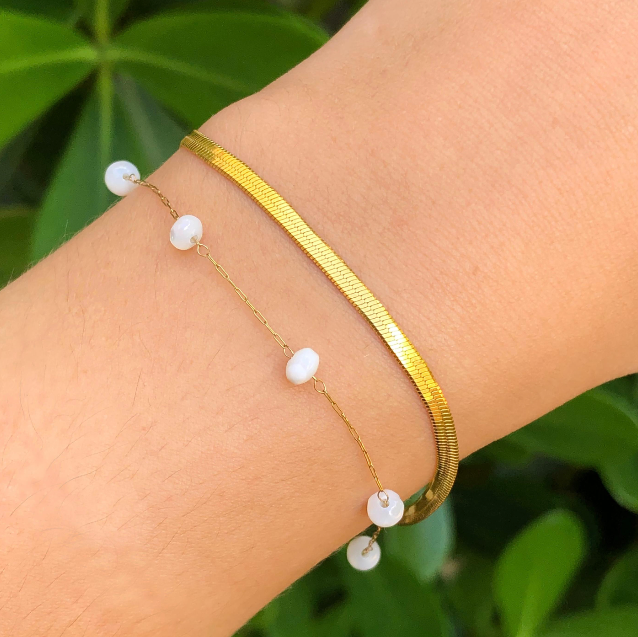 Pulsera Doble Dorada Perlitas Acero Inox 2B7