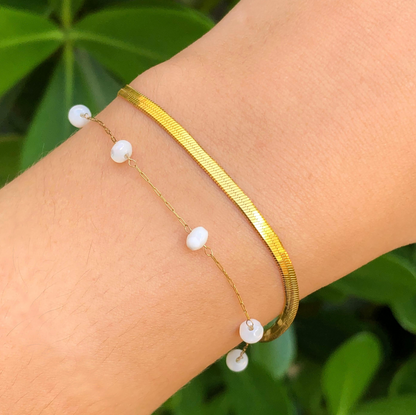 Pulsera Doble Dorada Perlitas Acero Inox 2B7