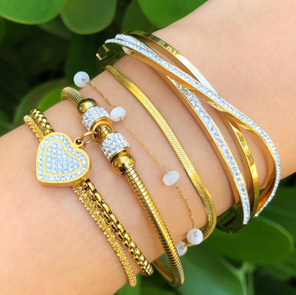 Pulsera Doble Dorada Perlitas Acero Inox 2B7