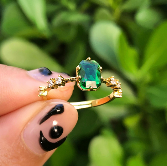 Anillo Zirconia Verde Chapa de Oro Ajustable C641