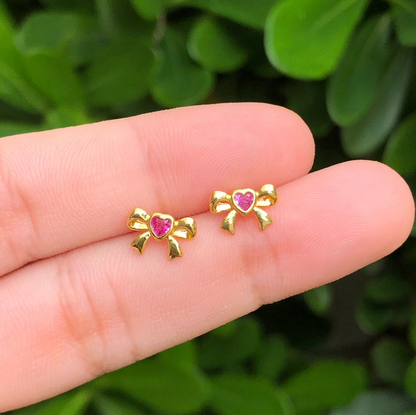 Aretes Lazo Rosa Chapa de Oro Az267