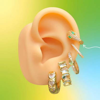 Aretes Arracada Serpiente Ojos Verdes Chapa de Oro Az428