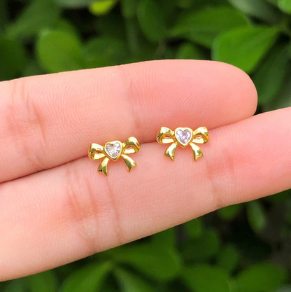 Aretes Lazo Corazon Chapa de Oro Az190