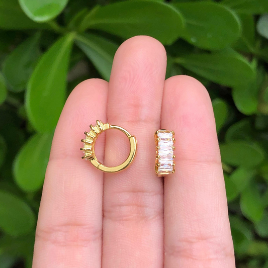Aretes Arracada Zirconia Blanca Chapa de Oro Az95