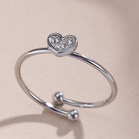 Anillo Plateado Ajustable Corazón  Acero Inoxidable
