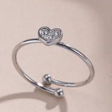 Anillo Plateado Ajustable Corazon Brillante  Acero Inox 2F1