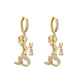 Aretes Sirena Zirconia Chapa de Oro  C610