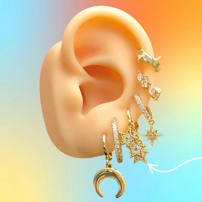 Aretes Arracada Tres Estrellas Doradas Chapa de Oro Az73