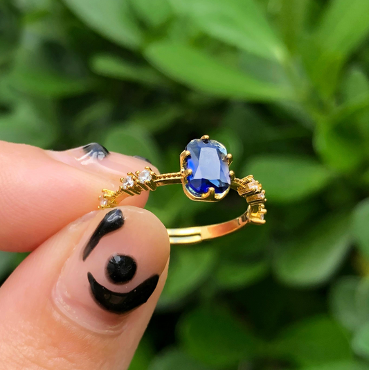 Anillo Zirconia Azul Chapa de Oro Ajustable C684