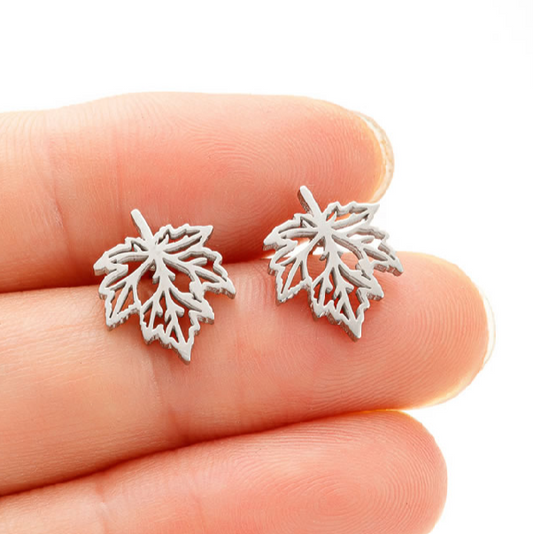Aretes Hoja Plateada Acero Inoxidable C652