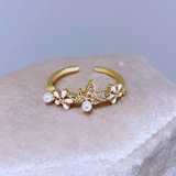 Anillo Ajustable Mariposa Perlitas Chapa de Oro  R25