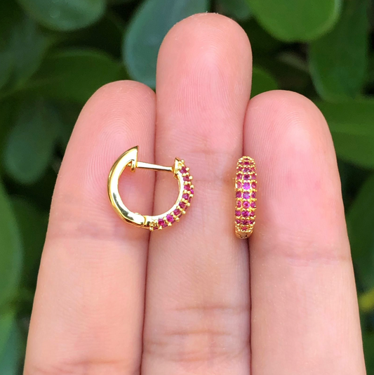 Aretes Arracada Zirconia Rosa Chapa de Oro Az213