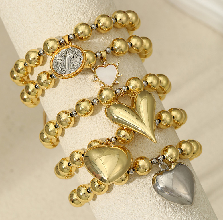 Pulsera Corazon Oro-Plata Acero Inoxidable  4E20
