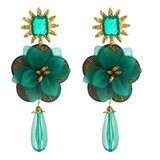 Aretes Gran Flor Verde Acrilico  2W3