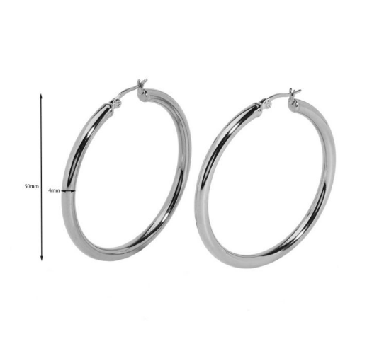 Aretes Arracada Plateada Grande Acero Inox 2R4