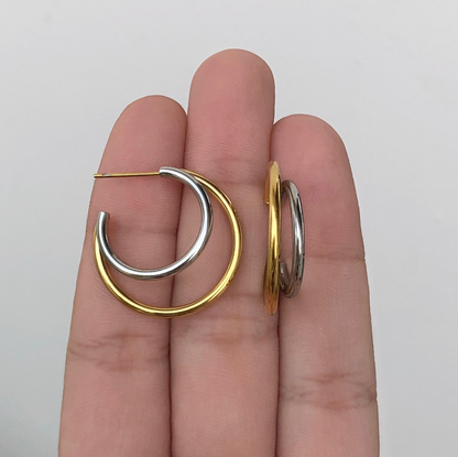 Aretes Arracada Oro-Plata Acero Inoxidable 2C5