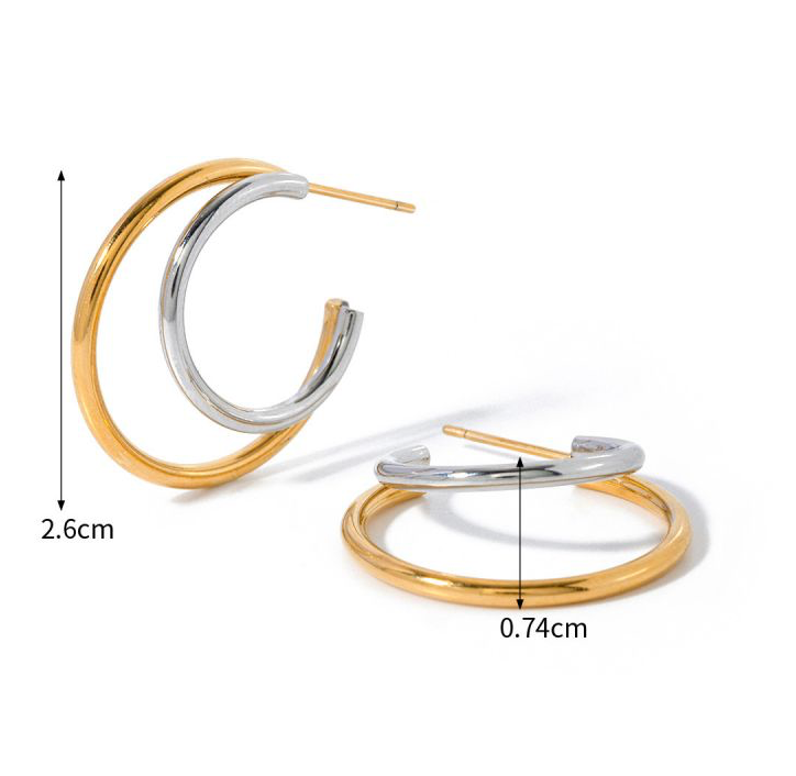 Aretes Arracada Oro-Plata Acero Inoxidable 2C5