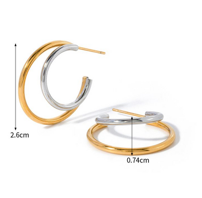 Aretes Arracada Oro-Plata Acero Inoxidable 2C5