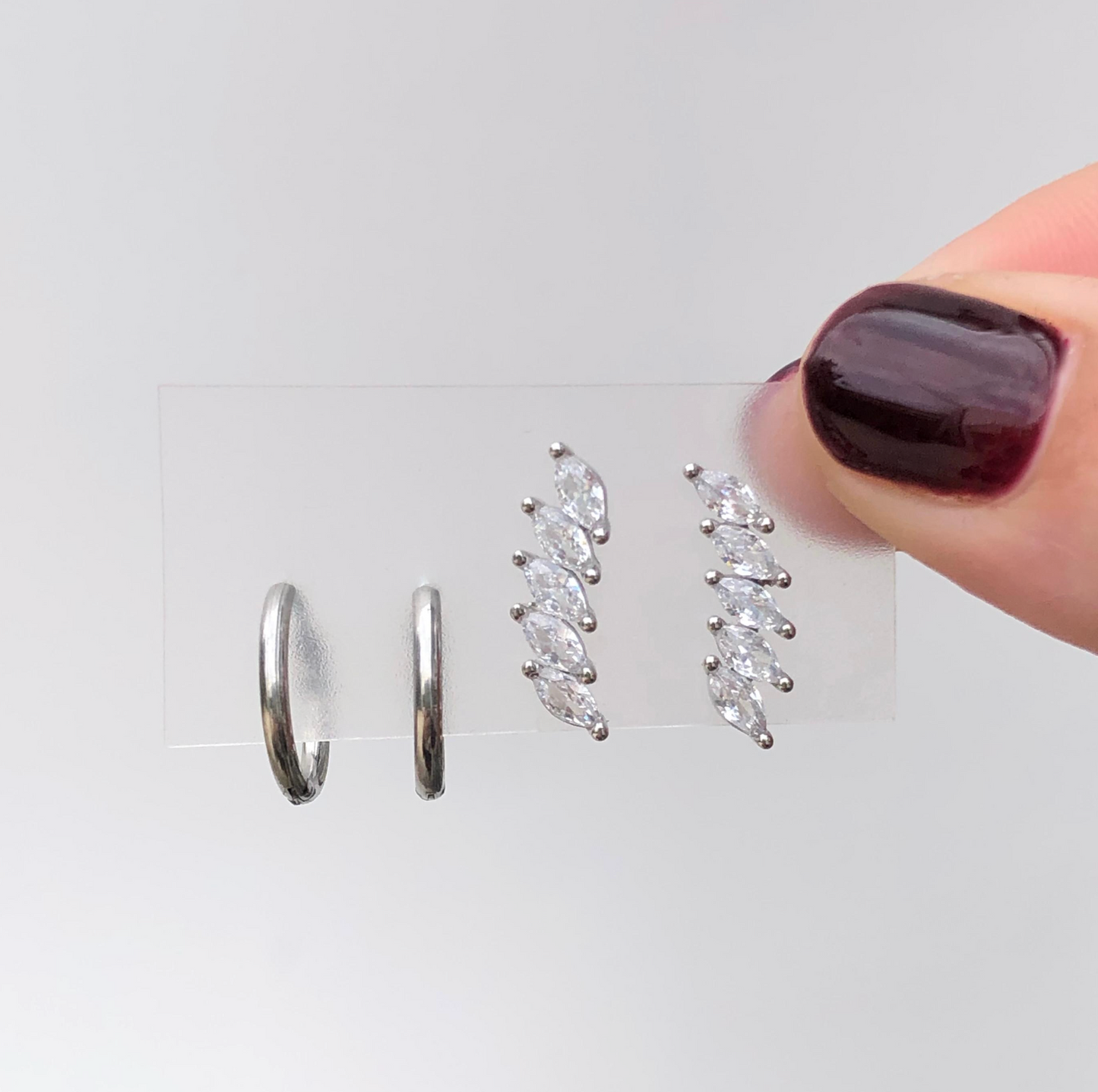 Set Dos Pares Plateados Acero Inoxidable Az26