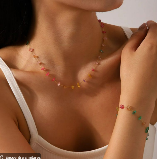 Collar Piedras Colores Acero Inoxidable 2j5