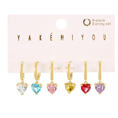 Set 6 Aretes Corazon Chapa de Oro 2U1