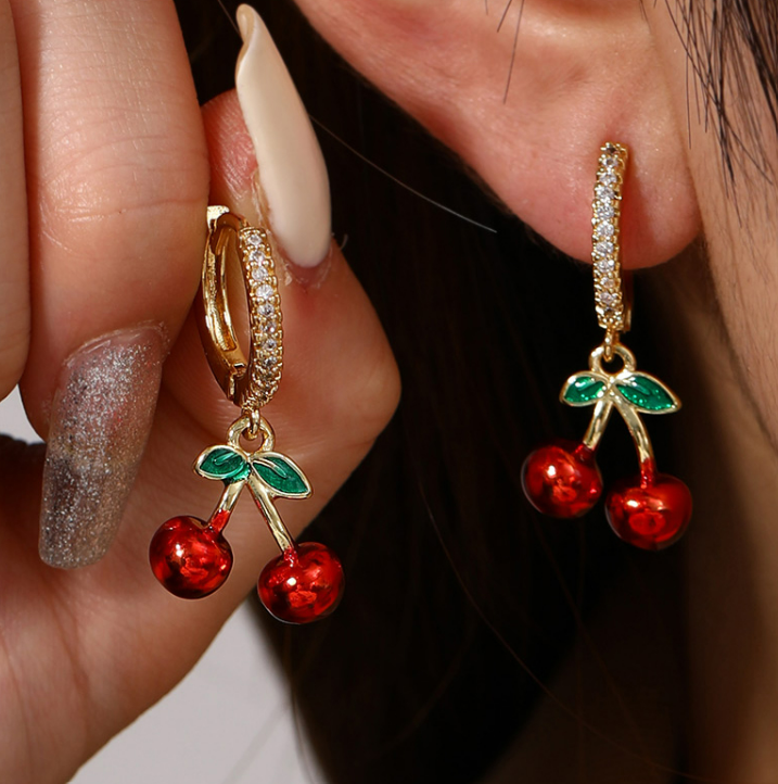 Aretes Cerezas Chapa de Oro 2Z1