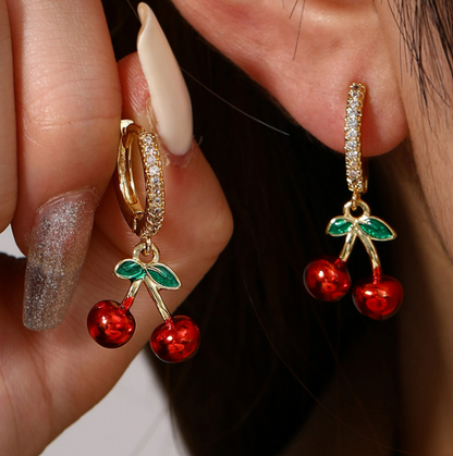Aretes Cerezas Chapa de Oro 2Z1
