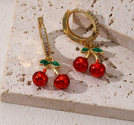 Aretes Cerezas Chapa de Oro 2Z1