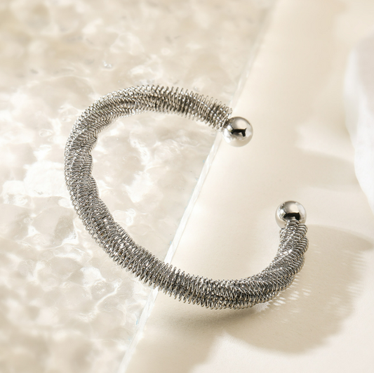 Pulsera Plateada Tejida Metálica 1i1