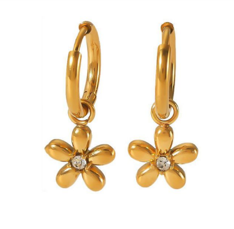 Aretes Flor Dorada Acero Inoxidable  C678
