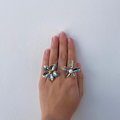 Anillo Flor Oro-Plata Acero Inoxidable 1j1