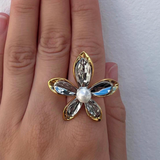 Anillo Flor Oro-Plata Perla Acero Inox C692