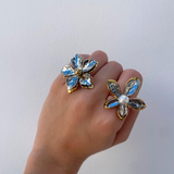 Anillo Flor Oro-Plata Perla Acero Inox C692