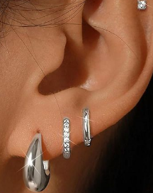 Set Piercings Arracadas Plateadas 8 Piezas Acero Inoxidable