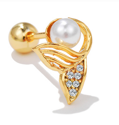 Piercing de Bolita Perla Sirena Chapa de Oro Una Pieza  1S5
