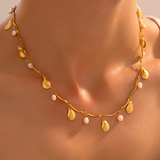 Collar Dorado Conchas y Perlitas Acero Inoxidable 1i8