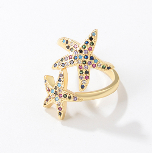 Anillo Estrellas Mar Colores Chapa de Oro  1Z2