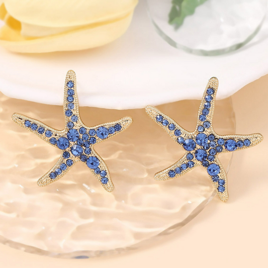 Aretes Estrella de Mar Cristales Azules  1C4