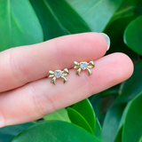 Aretes Lazo Corazon Rosa Chapa de Oro Az75