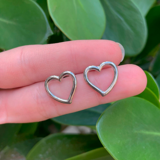 Aretes Corazon Plateado Chapa de Oro