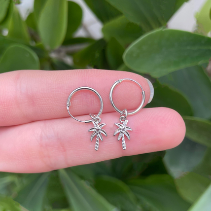 Aretes Arracada Palmera Plateada Chapa de Oro Az318