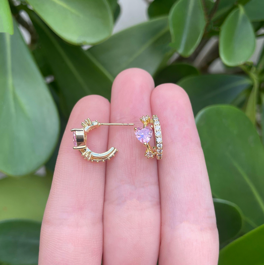 Aretes Corazón Rosa Chapa de Oro Az118