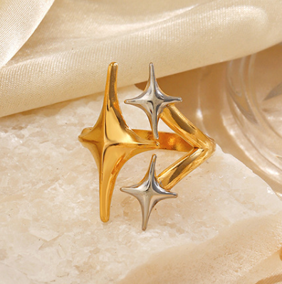 Anillo Oro-Plata Estrellitas Acero Inoxidable   2E1