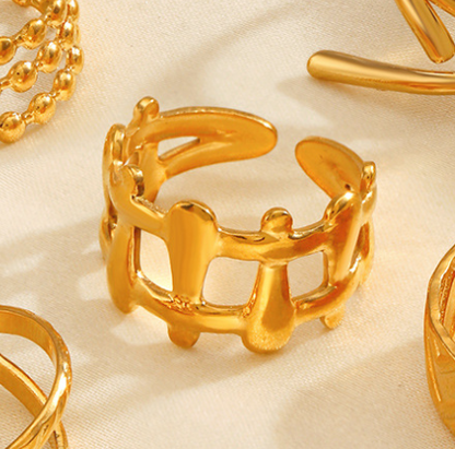 Anillo Dorado Reja Cruzada Ajustable Acero Inoxidable 1N5