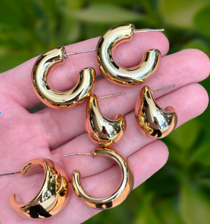 Set Aretes Dorados 3 Pares Chunky  1B4