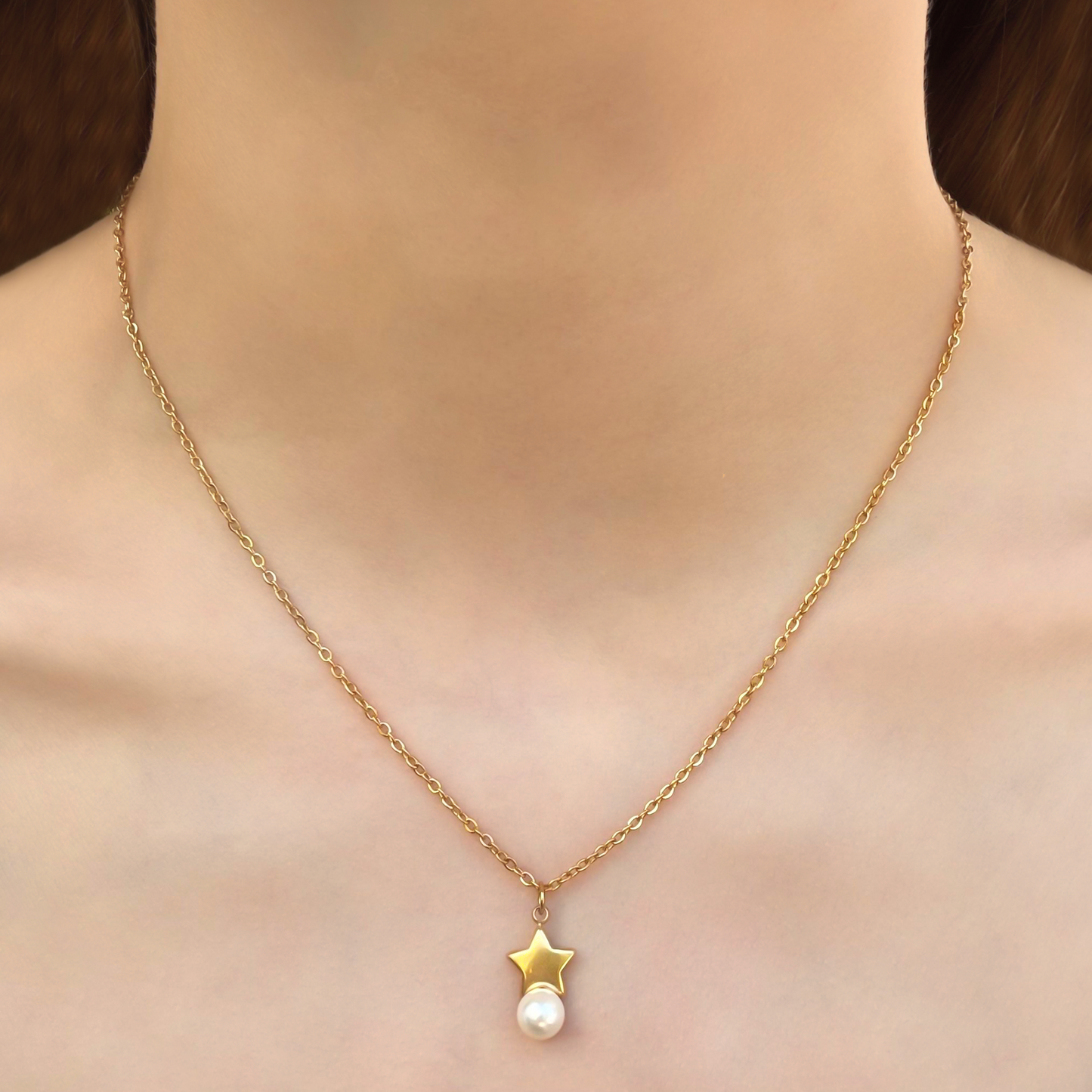 Collar Dorado Estrella Perla  Acero Inoxidable  3L3